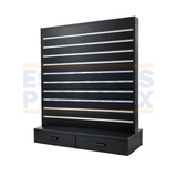Panel Mueble Exhibidor de Productos MDF Negro con Rieles, Cajones y Base 120×66×135cm Tipo Isla KW-030-BLK
