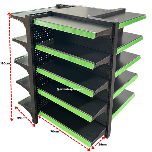 Góndola Perforado Negro de 4 Lados para Isla 5 Niveles cada Lado SET-4NG