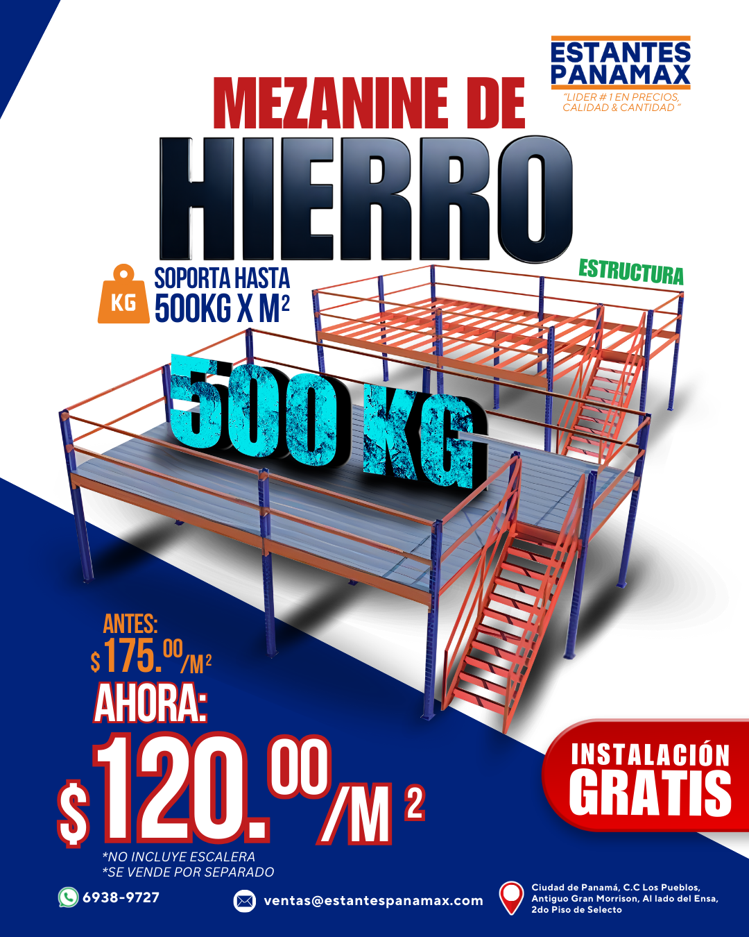 m2 Entrepisos o Mezanine de Hierro 500kg/m2 (INSTALACIÓN GRATIS)
