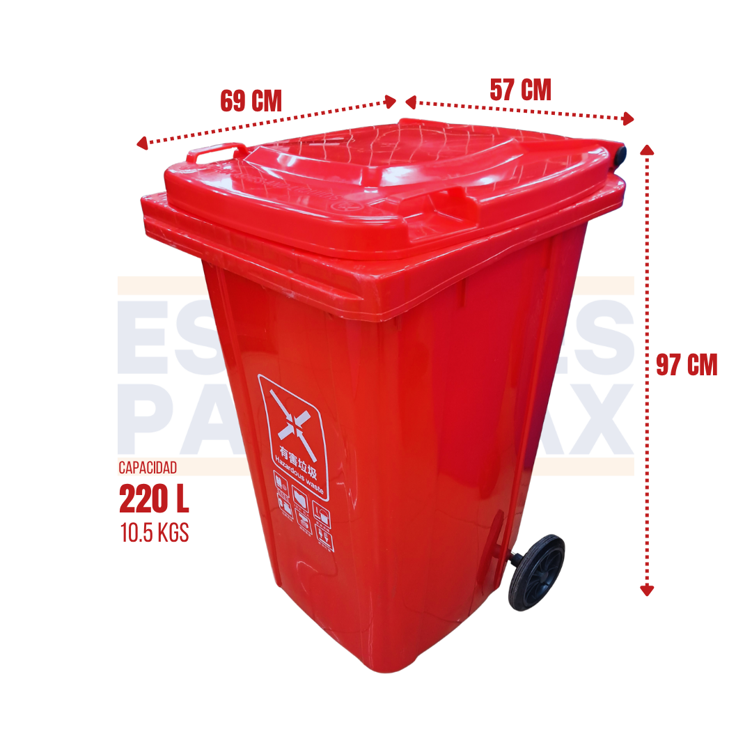Tanque de Basura Basurero Tinaco con Ruedas de Plástico 220L Rojo 220L-ROJO