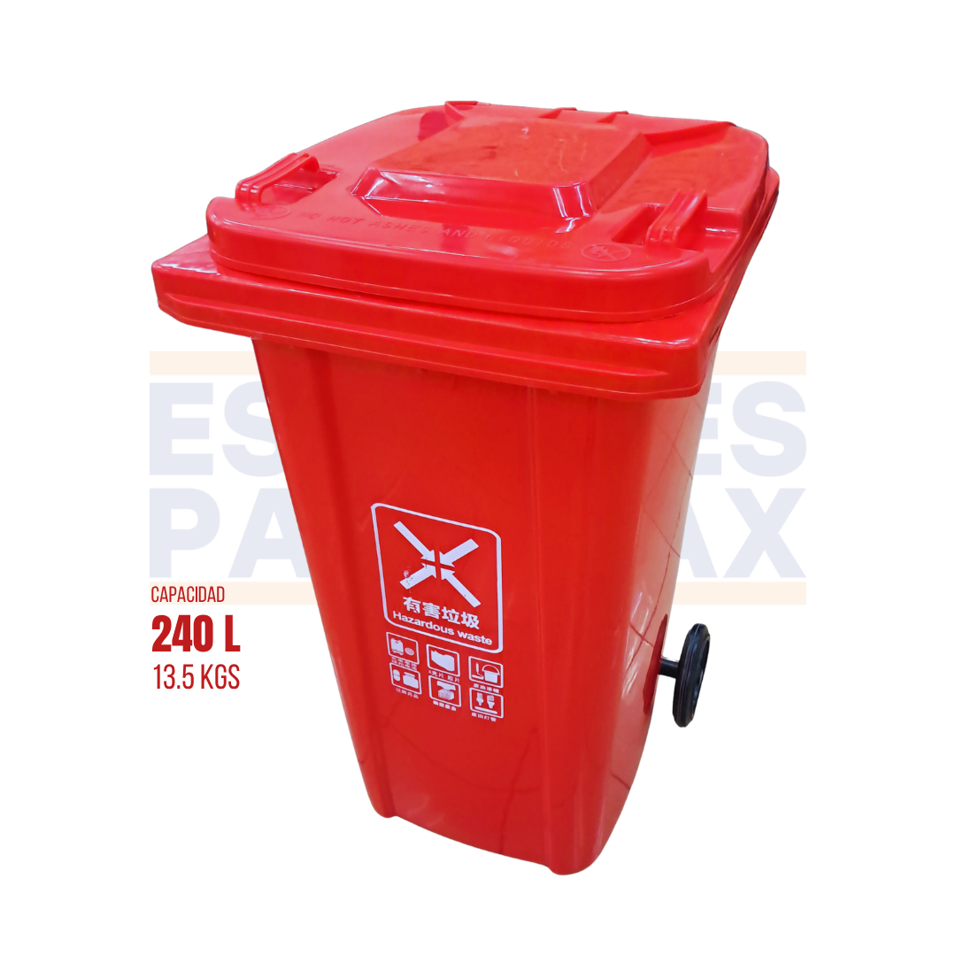 Tanque de Basura Basurero Tinaco con Ruedas de Plástico 240L Rojo 240L-ROJO