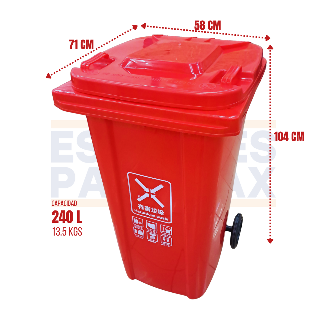 Tanque de Basura Basurero Tinaco con Ruedas de Plástico 240L Rojo 240L-ROJO