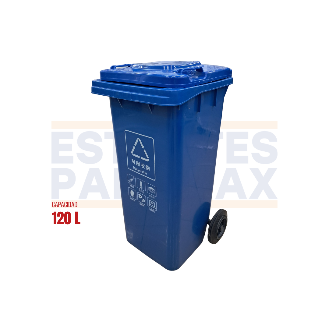 Tanque de Basura Basurero Tinaco con Ruedas de Plástico 120L Azul 120L-AZUL
