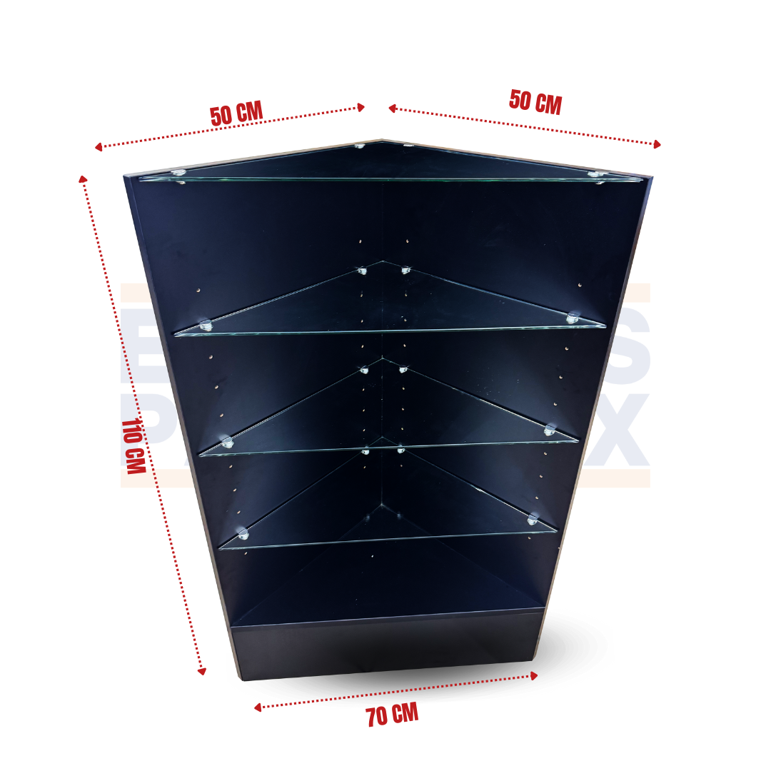 Esquinero de MDF Triangular para Vitrinas de 4 Niveles Niveles Negro 110x50x50x70cm BNM6-2 / KW-002