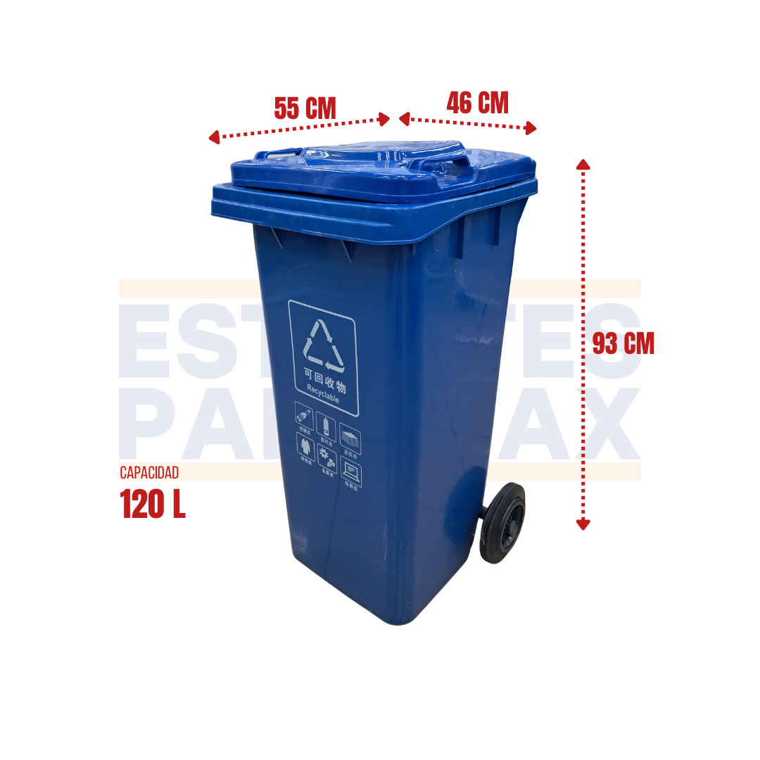 Tanque de Basura Basurero Tinaco con Ruedas de Plástico 120L Azul 120L-AZUL