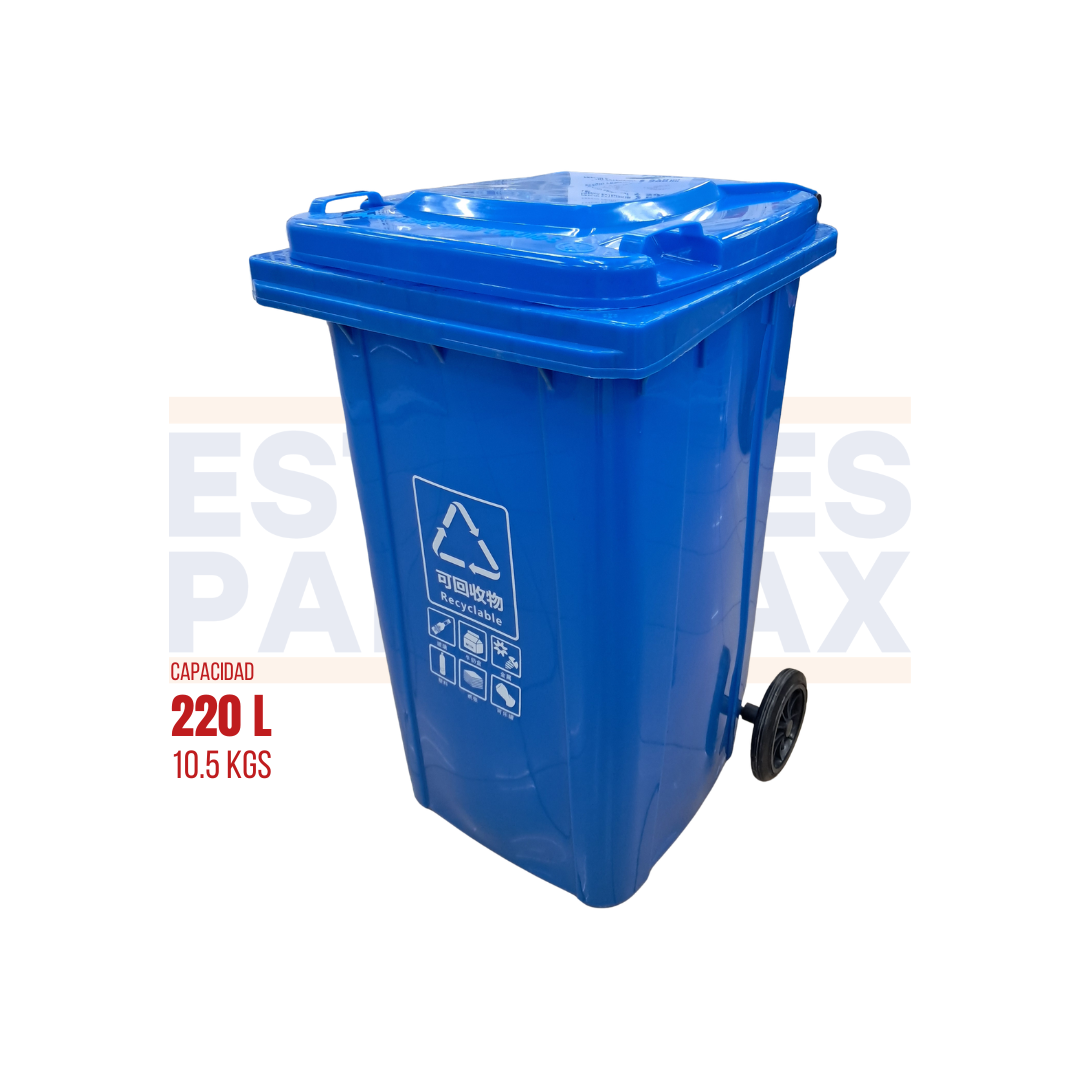 Tanque de Basura Basurero Tinaco con Ruedas de Plástico 220L Azul 220L-AZUL