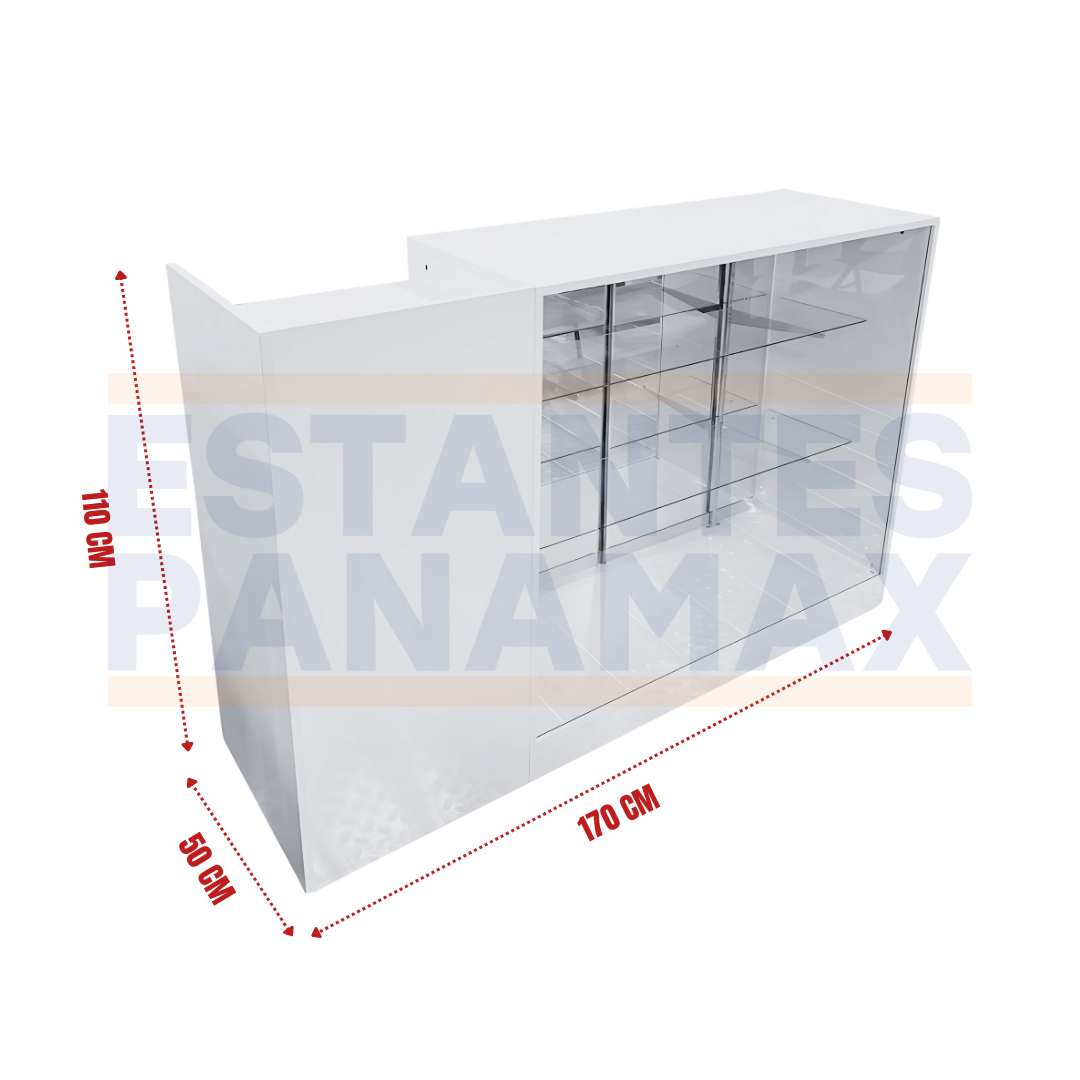 Set Mostrador + Vitrina de 2 Niveles en MDF Blanco MDF-2 / KW-013