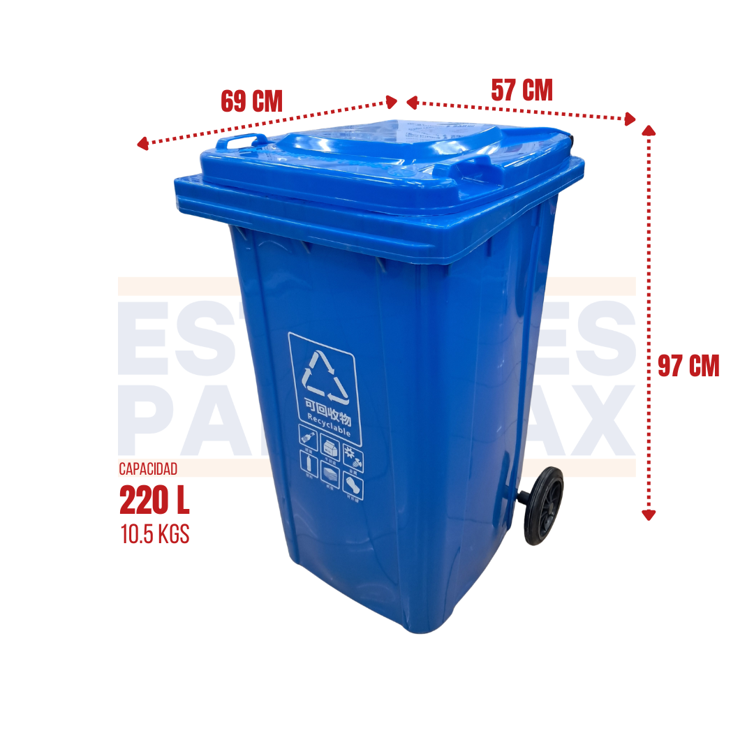 Tanque de Basura Basurero Tinaco con Ruedas de Plástico 220L Azul 220L-AZUL