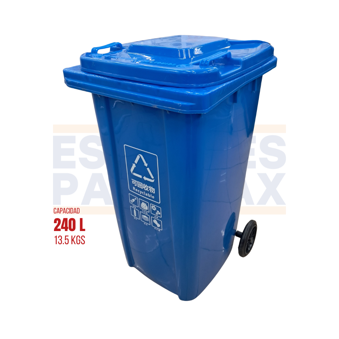 Tanque de Basura Basurero Tinaco con Ruedas de Plástico 240L Azul 240L-AZUL