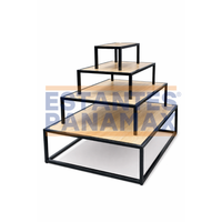 Mueble Mesa Exhibidor Central Tipo Isla de 4 Niveles Negro con Diseño Madera 135x200x100cm PMX-1391