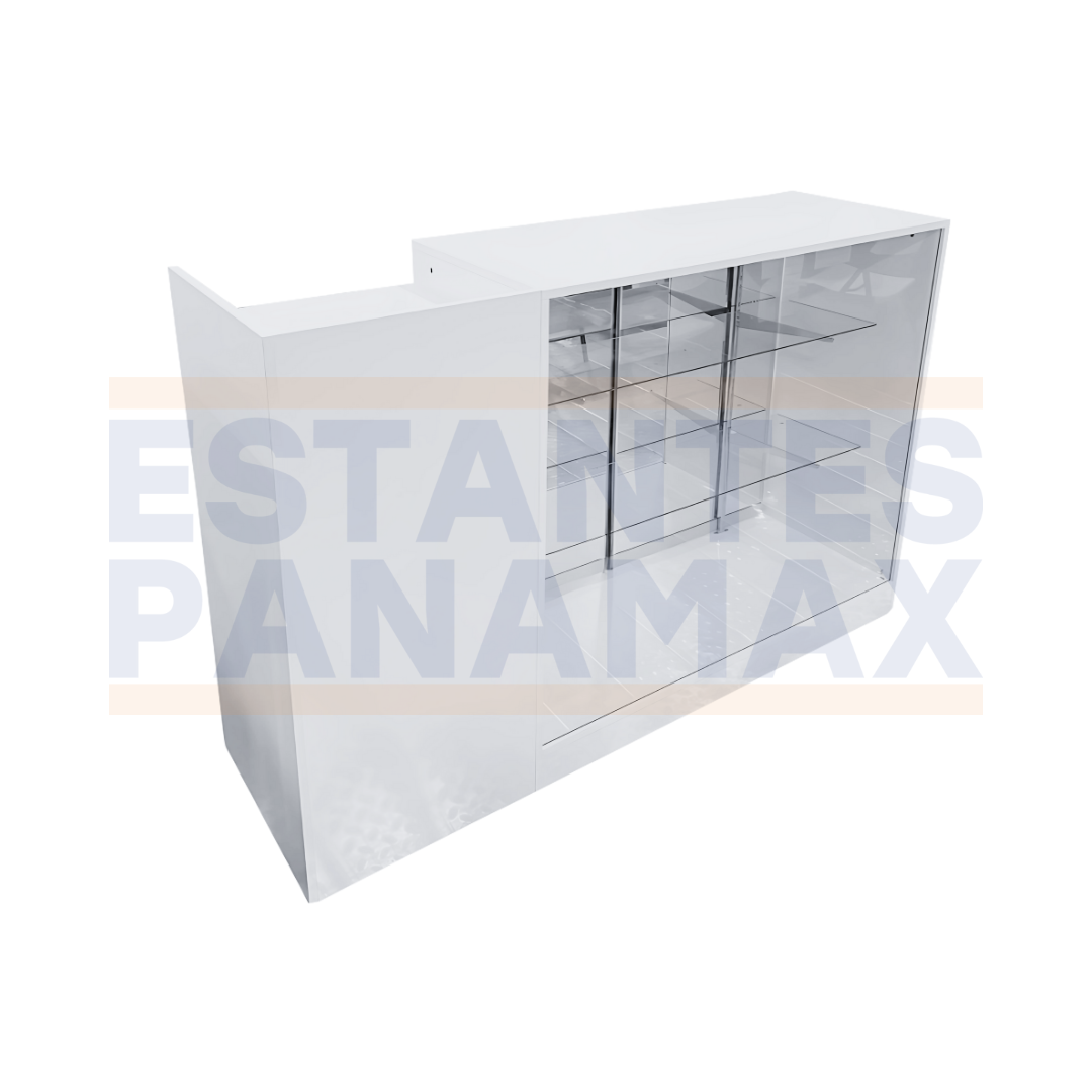 Set Mostrador + Vitrina de 2 Niveles en MDF Blanco MDF-2 / KW-013
