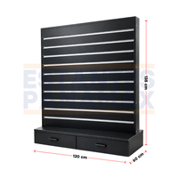 Panel Mueble Exhibidor de Productos MDF Negro con Rieles, Cajones y Base 120×66×135cm Tipo Isla KW-030-BLK