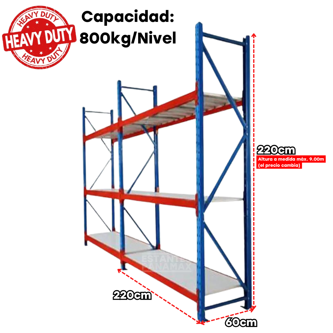 Rack de Bodega de Carga Pesada 3 Niveles 800kg/Nivel 2200*2200*600mm PMX-1247 ***ALTURA A MEDIDA***
