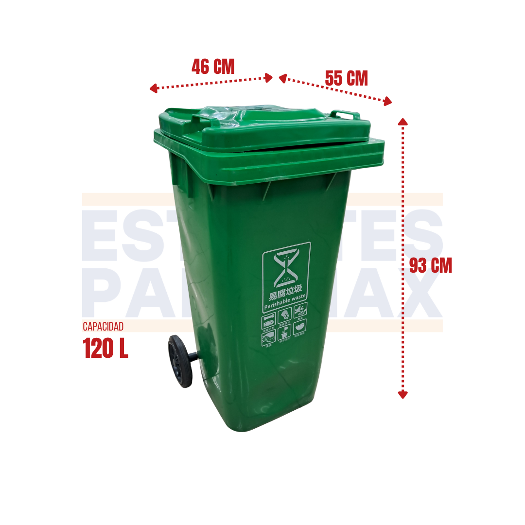 Tanque de Basura Basurero Tinaco con Ruedas de Plástico 120L Verde 120L-VERDE