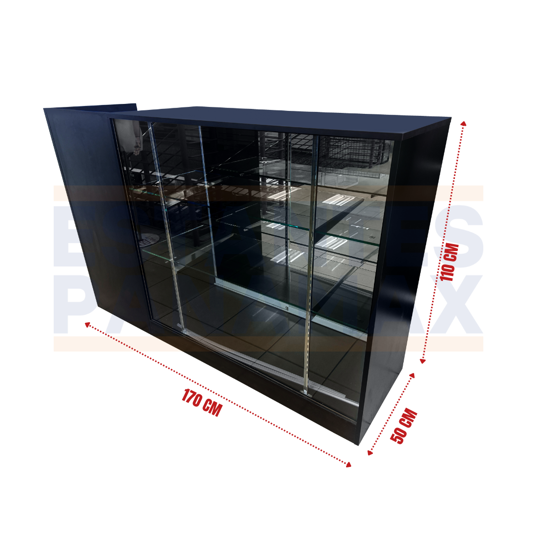 Set Mostrador + Vitrina de 2 Niveles en MDF Negro MDF-2 / KW-013