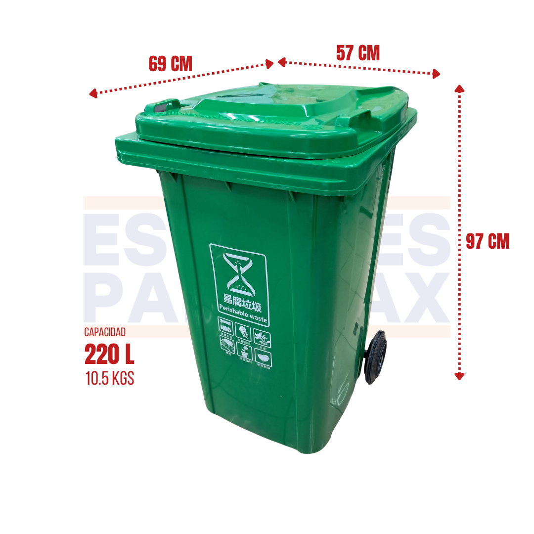 Tanque de Basura Basurero Tinaco con Ruedas de Plástico 220L Verde 220L-VERDE