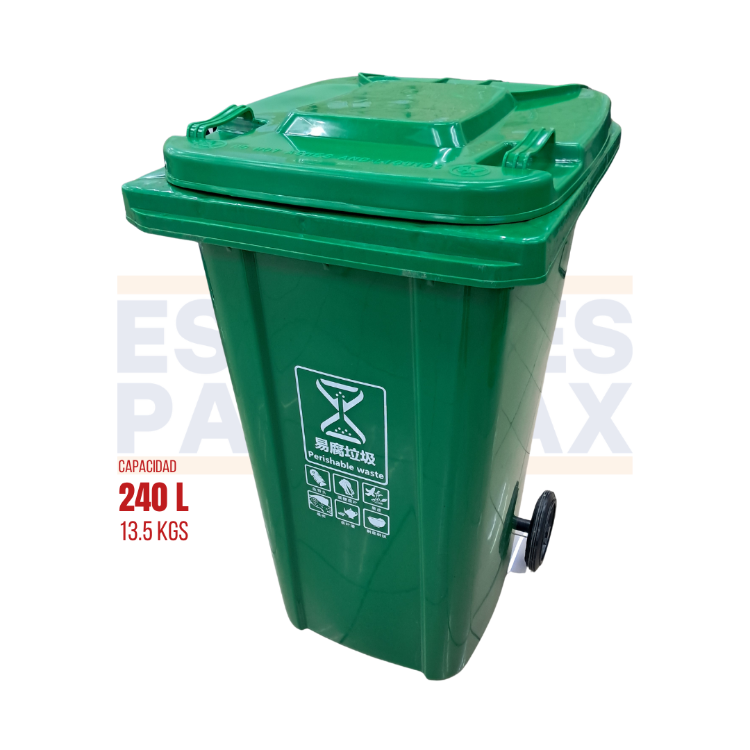 Tanque de Basura Basurero Tinaco con Ruedas de Plástico 240L Verde 240L-VERDE
