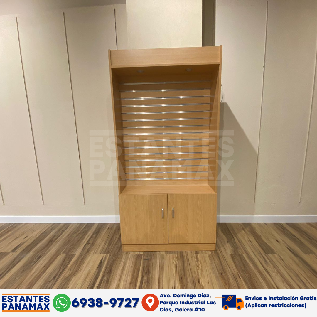 Mueble Gavetero con Slatwall y Luces Diseño de Madera 200x100x30cm 8384