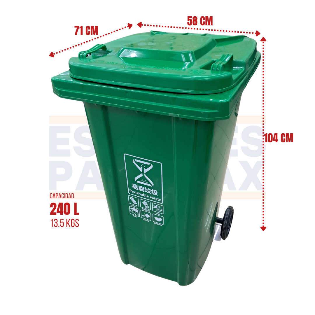 Tanque de Basura Basurero Tinaco con Ruedas de Plástico 240L Verde 240L-VERDE