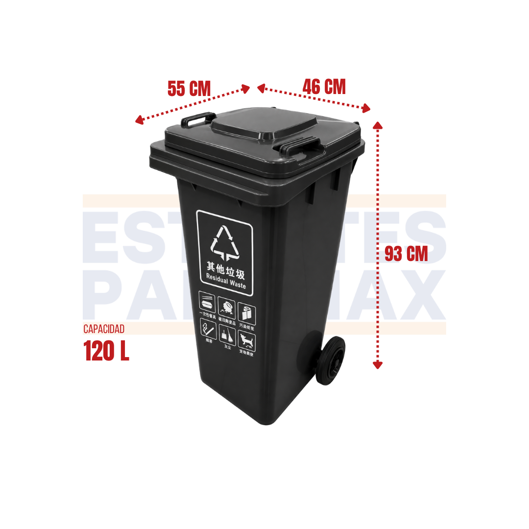 Tanque de Basura Basurero Tinaco con Ruedas de Plástico 120L Gris Oscuro 120L-GRIS