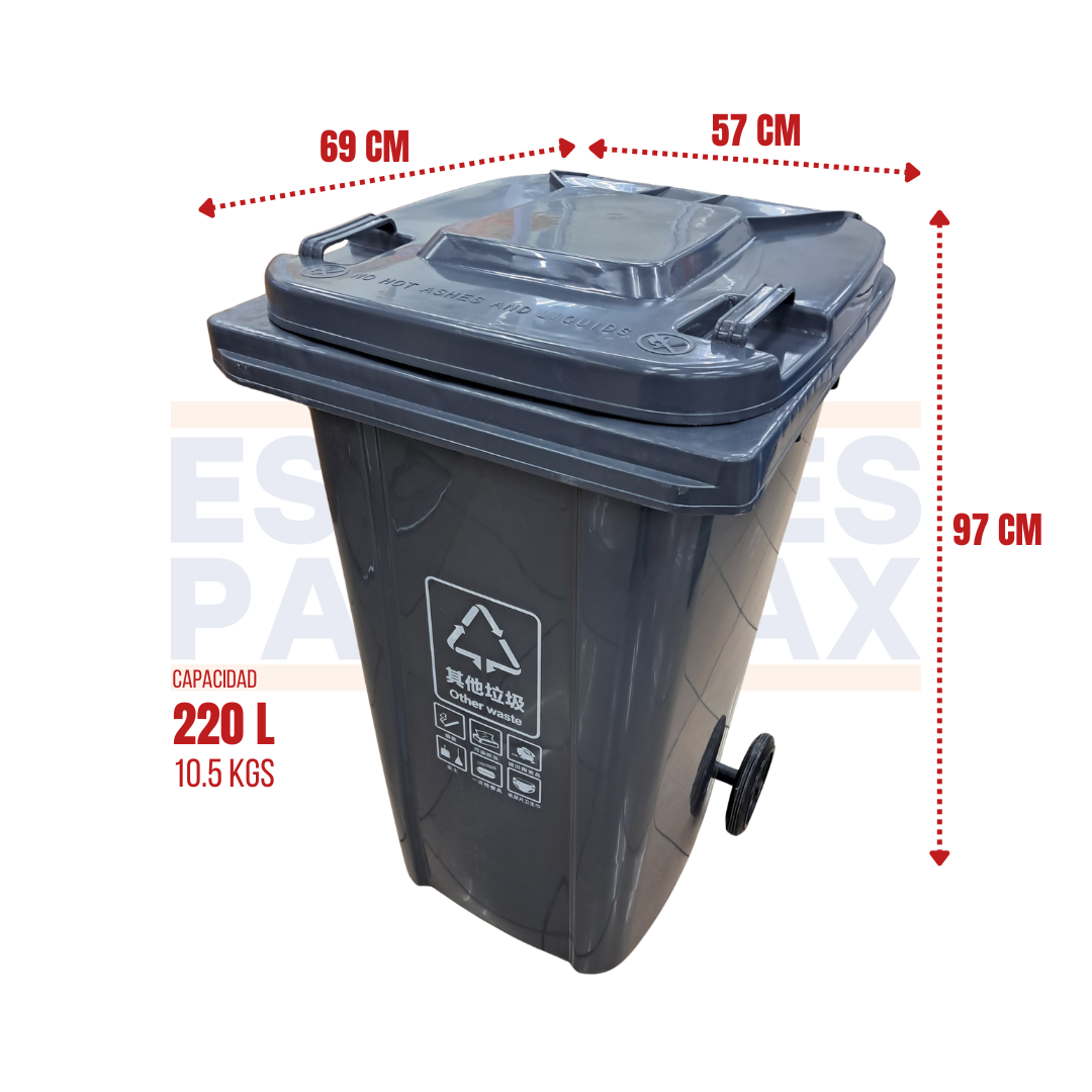 Tanque de Basura Basurero Tinaco con Ruedas de Plástico 220L Gris 220L-GRIS