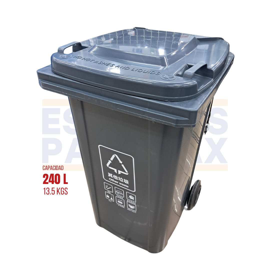 Tanque de Basura Basurero Tinaco con Ruedas de Plástico 240L Gris 240L-GRIS