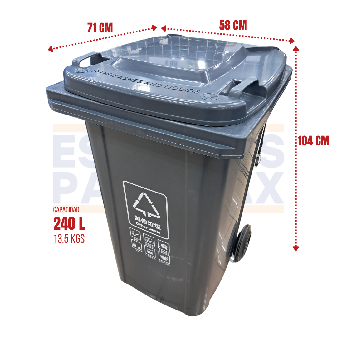 Tanque de Basura Basurero Tinaco con Ruedas de Plástico 240L Gris 240L-GRIS