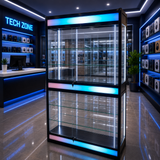 Vitrina Vertical con Bordes de Aluminio Negro 4 Niveles con Luces LED 198x122x44cm KW-027