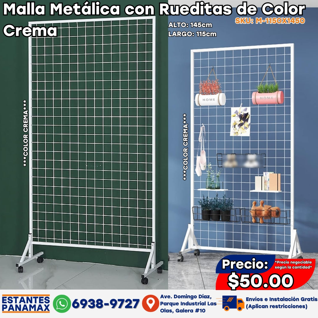 Malla Metálica con Rueditas de Color Crema M-1150X1450