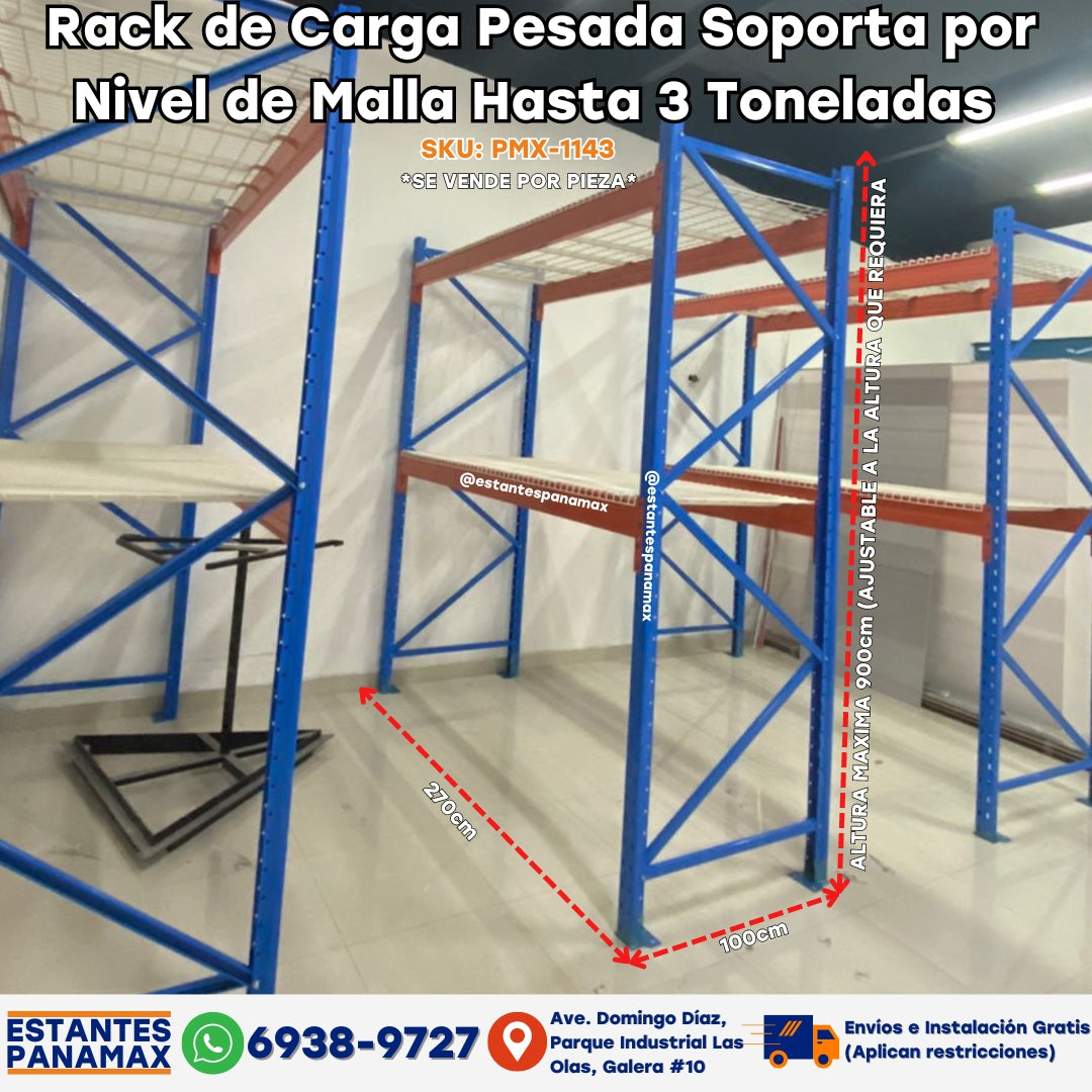 Rack de Bodega de Carga Pesada Soporta Hasta 3 Toneladas por Nivel con Mallas PMX-1143 ***SE VENDE POR PIEZAS***