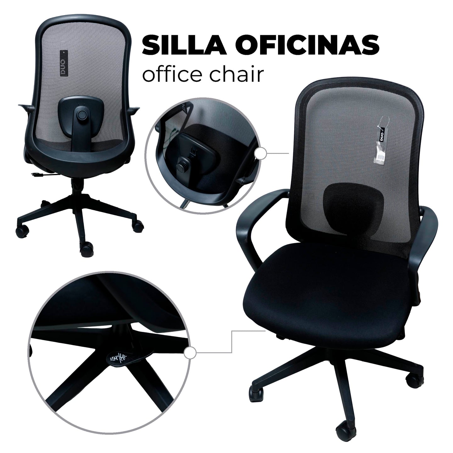 Silla de Oficina Ergonómica con Soporte Lumbar Ajustable | DU-GZ-08