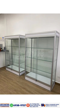 Vitrina Vertical de Aluminio Plateado con Base Blanco 3 Niveles con LED 200x120x50cm KS-005 / KW-006