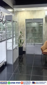 Vitrina Vertical de Aluminio Plateado con Blanco 3 Niveles con Gavetero y LED 200x100x30cm KD-010 / KW-005