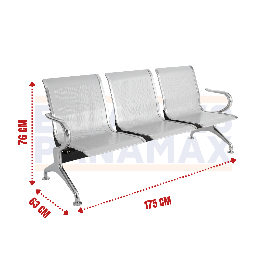 Silla de Espera Metálica de 3 Asientos 76x175x63cm KY-P003