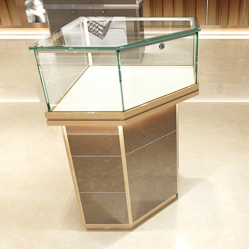 Esquinero para Joyería Color Dorado con LED y Cerradura con Llaves 110x60x60cm KW-025