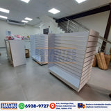 Isla de MDF de 4 Lados Ranurado con Ruedas Frenos & Refuerzos de Aluminio Blanco 135x120x60cm KW-009 / KD-004