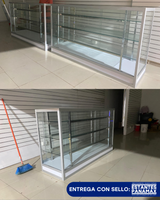Vitrina de Aluminio Plateado con Base Blanco 3 Niveles de Vidrio Templado 105x180x55cm KW-004-180