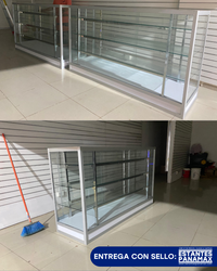 Vitrina de Aluminio Plateado con Base Blanco 3 Niveles de Vidrio Templado 105x180x55cm KW-004-180