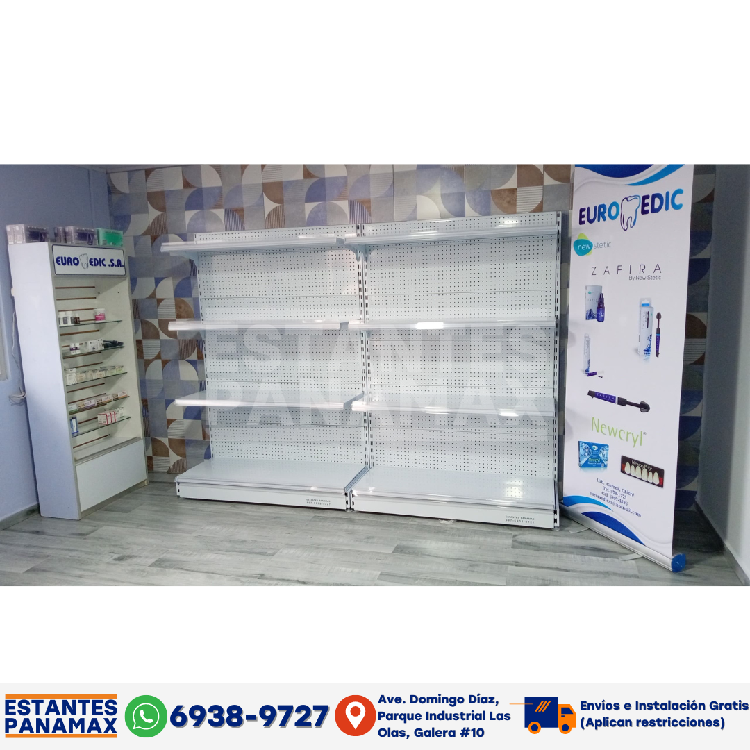 **CALIBRE MEDIO** Góndola Doble Perforado Blanco 5 Niveles 180x120x100cm 150kg/nivel PMX-1132