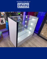 Vitrina Horizontal de MDF Blanco con 2 Niveles & Gaveteros con 6 Luces LED 110x120x50cm BNM24-006