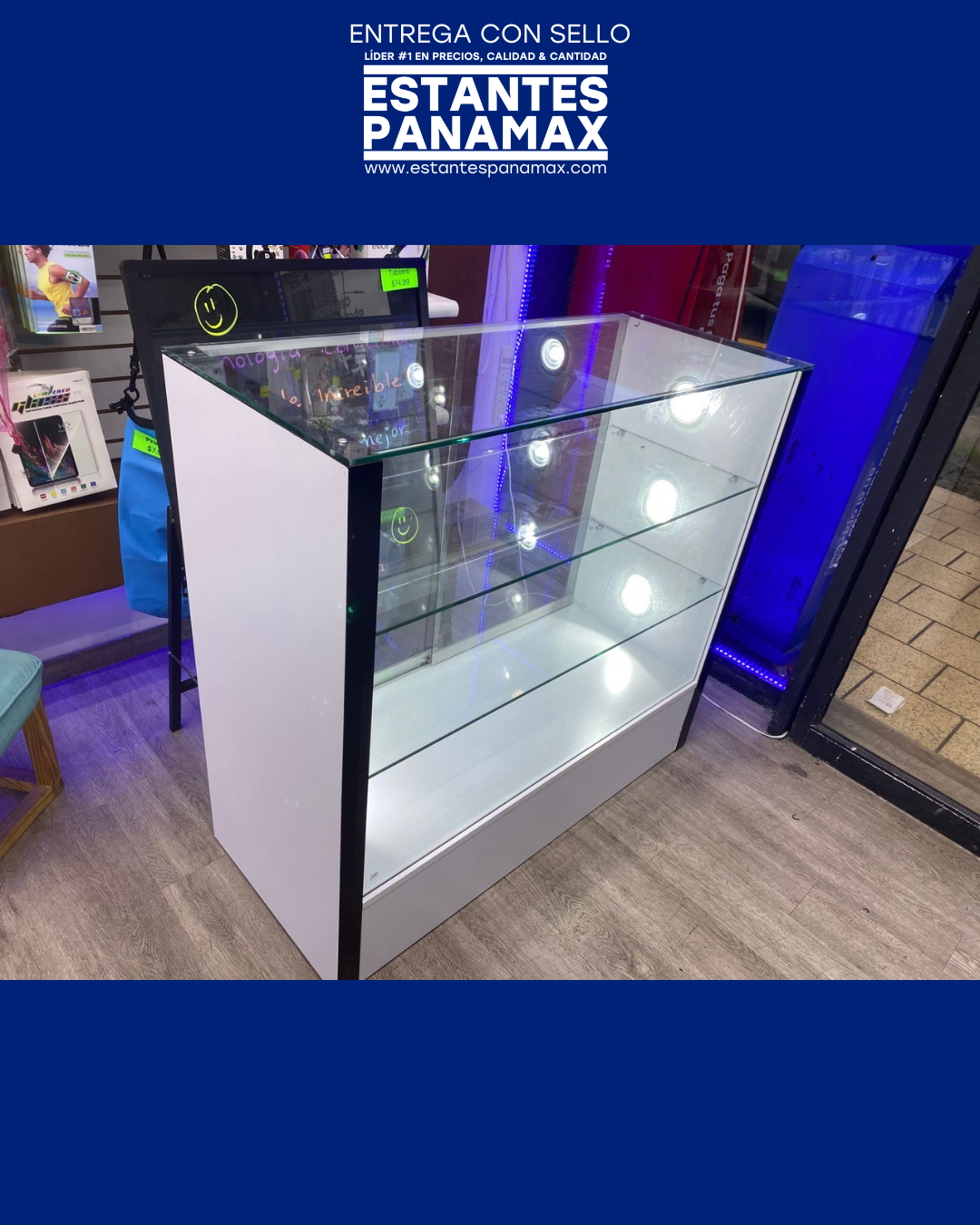 Vitrina Horizontal de MDF Blanco con 2 Niveles & Gaveteros con 6 Luces LED 110x120x50cm BNM24-006