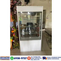Vitrina Vertical de Aluminio Plateado con Blanco 3 Niveles con Gavetero y LED 200x100x30cm KD-010 / KW-005