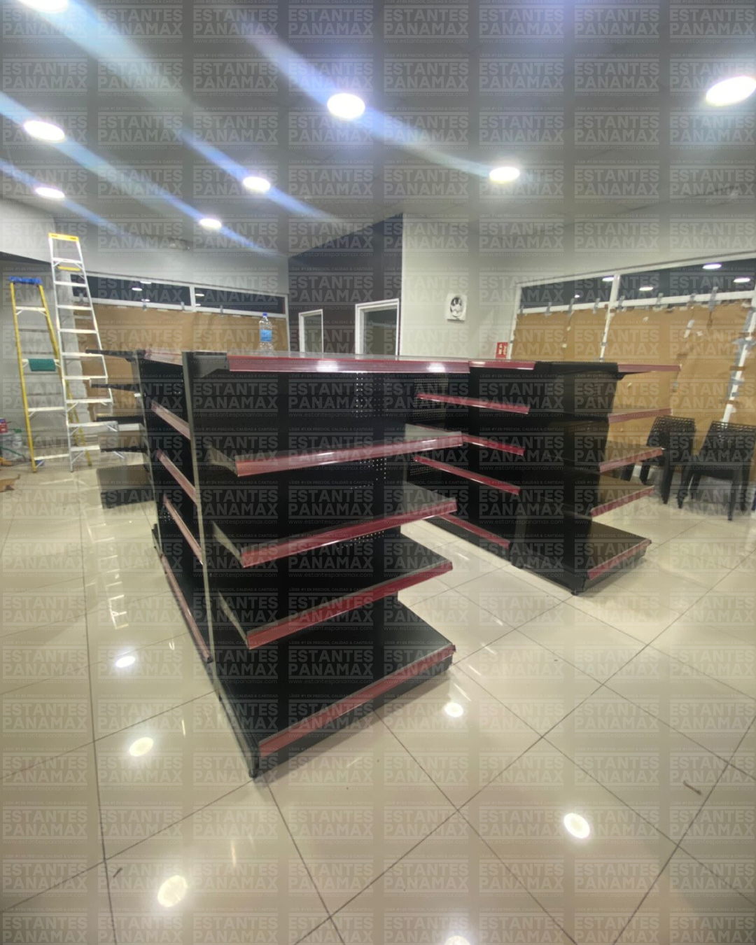 **CALIBRE MEDIO** Góndola Frontal Perforado Negro 5 Niveles 150x100x50cm 150kg/nivel PMX-1178