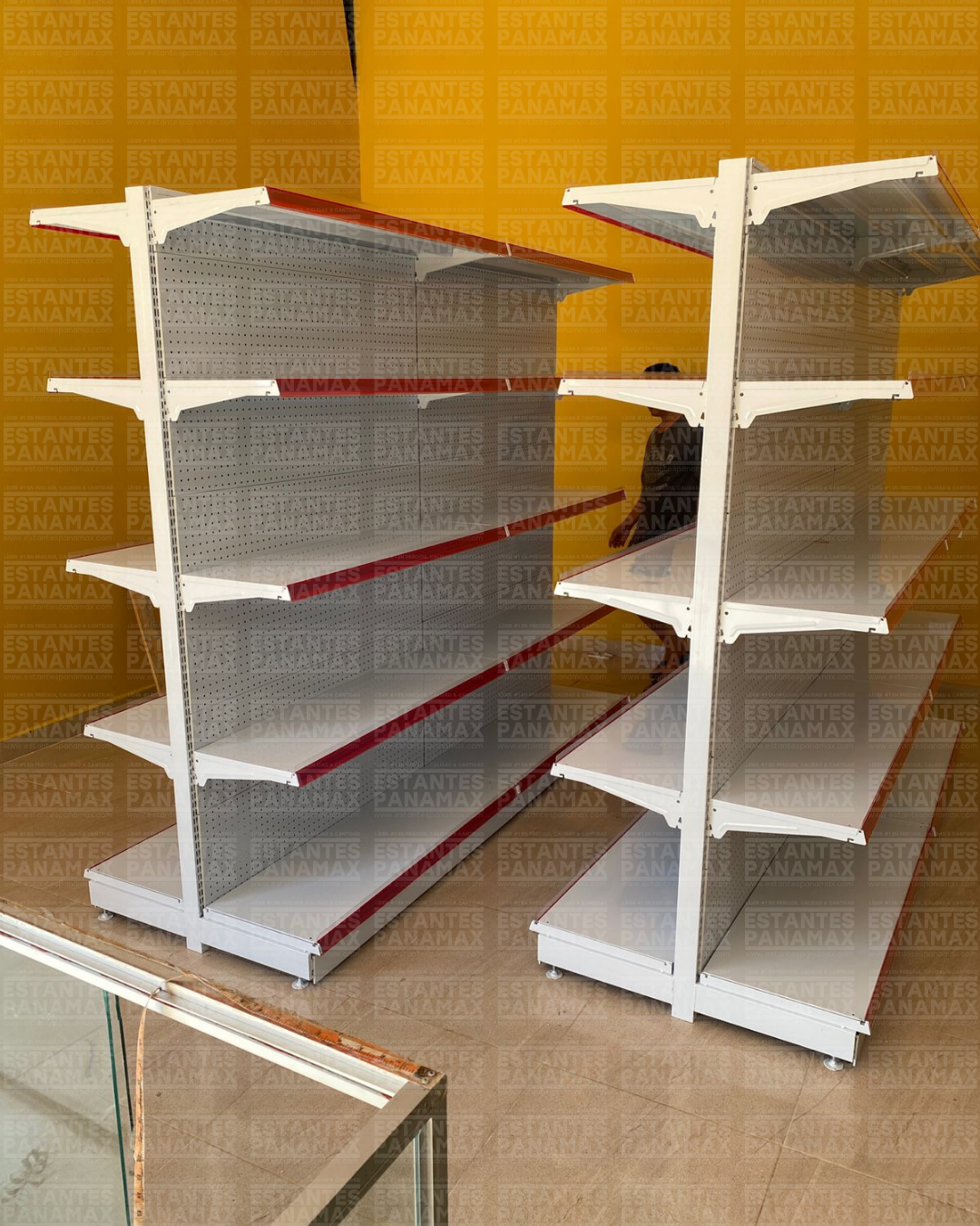 **MODELO ECONÓMICO** Góndola Doble Perforado Blanco 5 Niveles 180x120x100cm 75kg/nivel PMX-3003-D