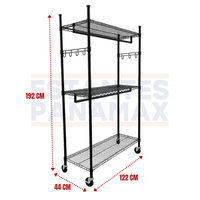 Rack de Almacenamiento Metálico con Ruedas de 3 Niveles 100kg x NivelMultiuso o Tipo Perchero Negro 198x122x44cm PMX-1419