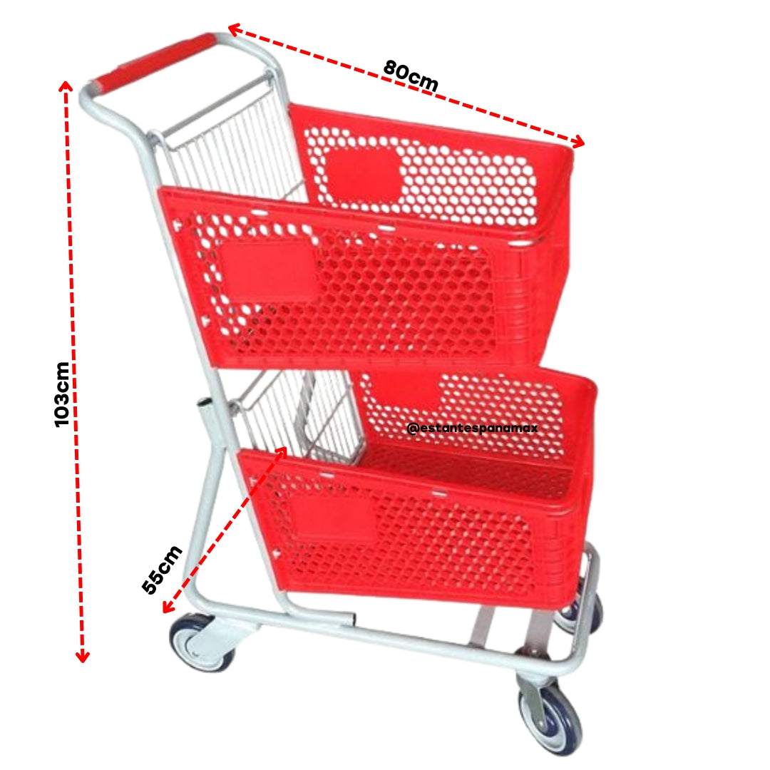 Carretillas de Supermercado de 2 Niveles Plástico Rojo PMX-1010