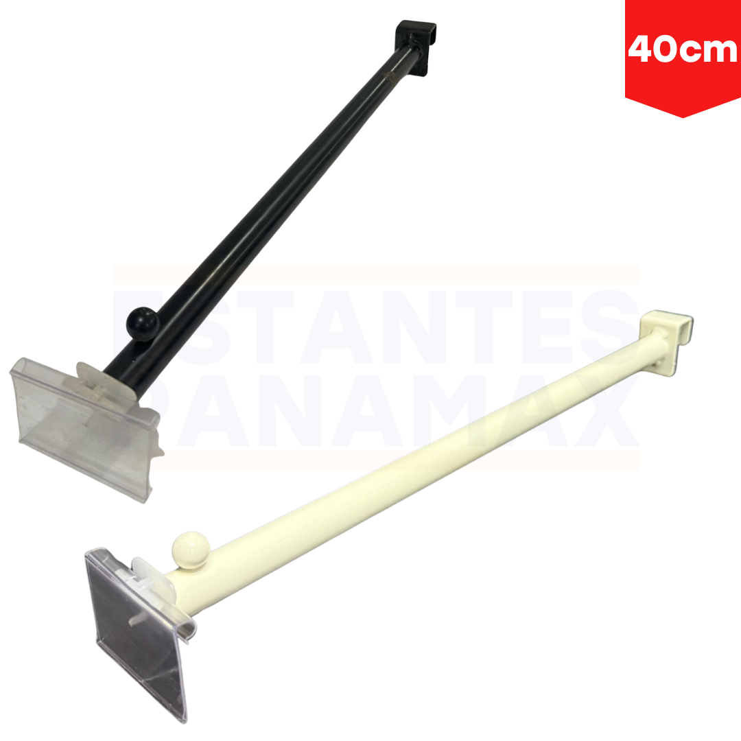 Gancho de Barra 1 Bolita +Porta Precio 40cm/19mm Crema PMX-1278, Negro PMX-1048
