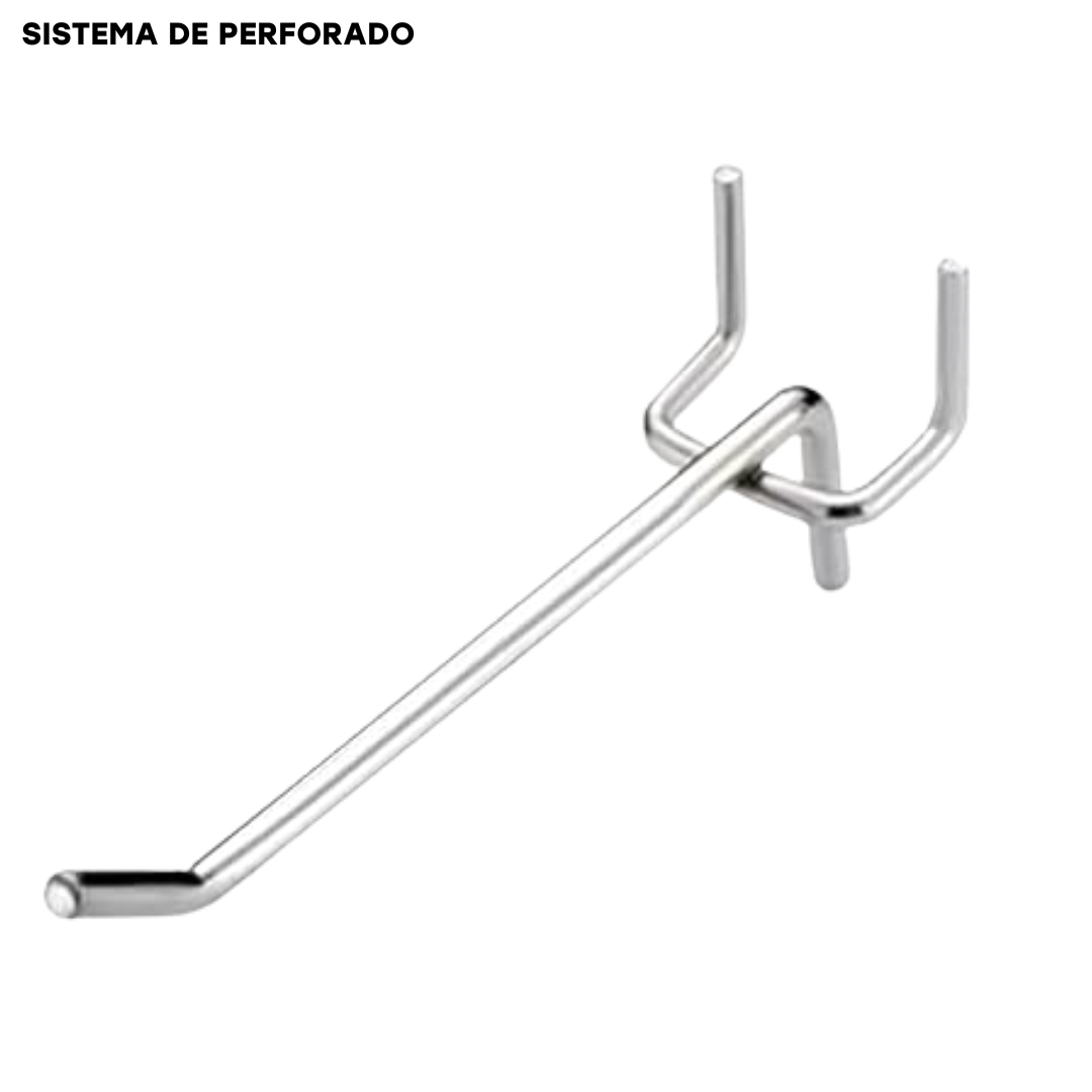 Ganchos Sencillos para Sistema de Perforado Cromado 4" a 12" /6mm Hueco. CAJA 200UND.