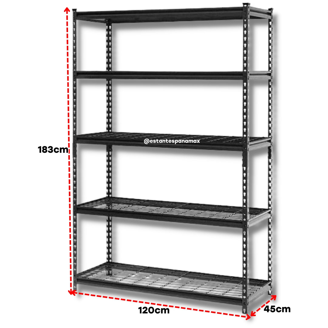 Rack Metálico Doméstico de 5 Niveles de Malla 100kg por Nivel en Color Negro R-D-M