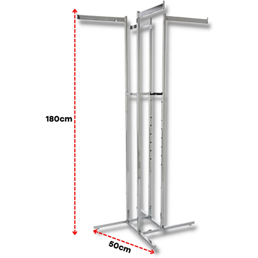 Rack Metálico para Ropa de 4 Lados Altura Ajustable Cromado ROPA-1800X500X500